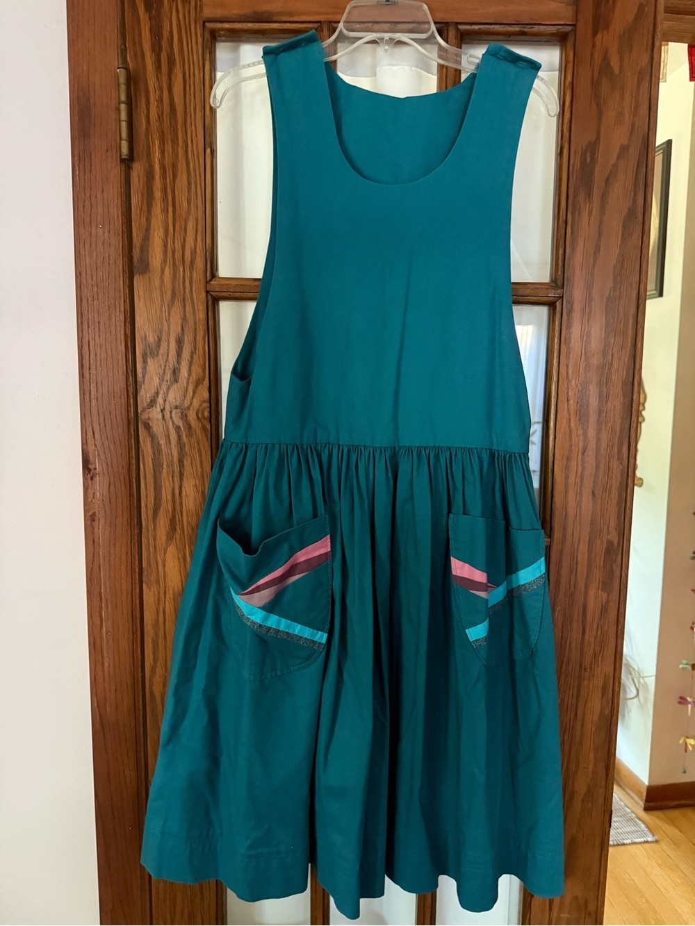Teal Sleeveless Pinafore Dress with Accent Pockets